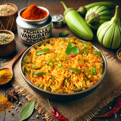 A bowl full of vangibath prepared from the tasty vangibath powder from Pachallas